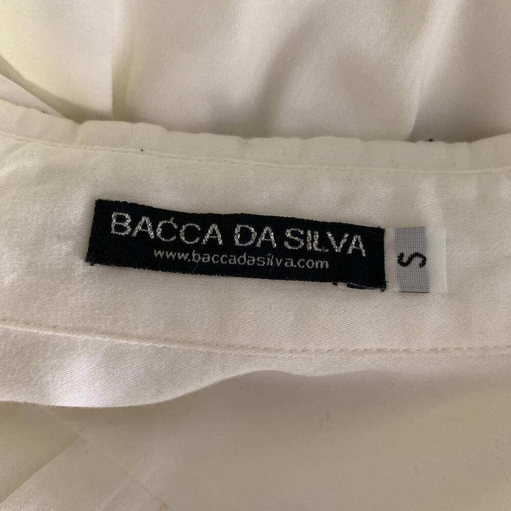 BACCA DA SILVA Size S White Black Embroidered Shirt - Picture 5 of 7